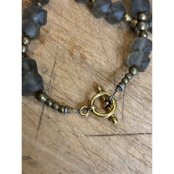 Vintage-Style Gray & Gold Beaded Necklace With Toggle Clasp 24-Inch Handmade Sta - Picture 4 of 9
